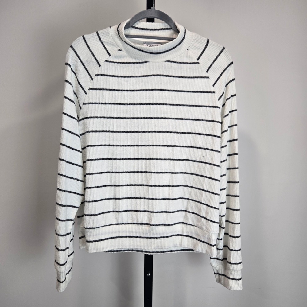 Evereve Womens Striped Mock Neck Ribbed Top White Black EK4408223E Size M